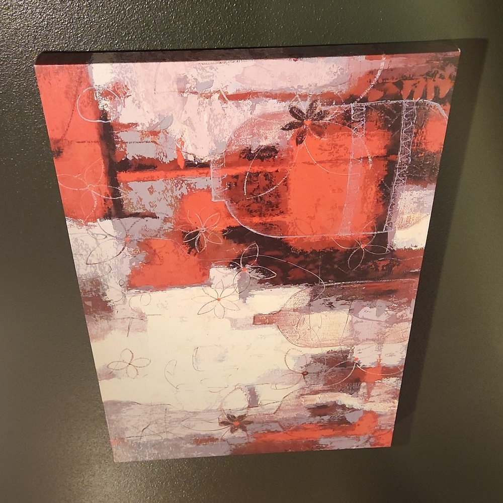 Abstract Textured Canvas Print Painting 24"×36"x1.5" Red Grey Black Flower Vases - Picture 2 of 7